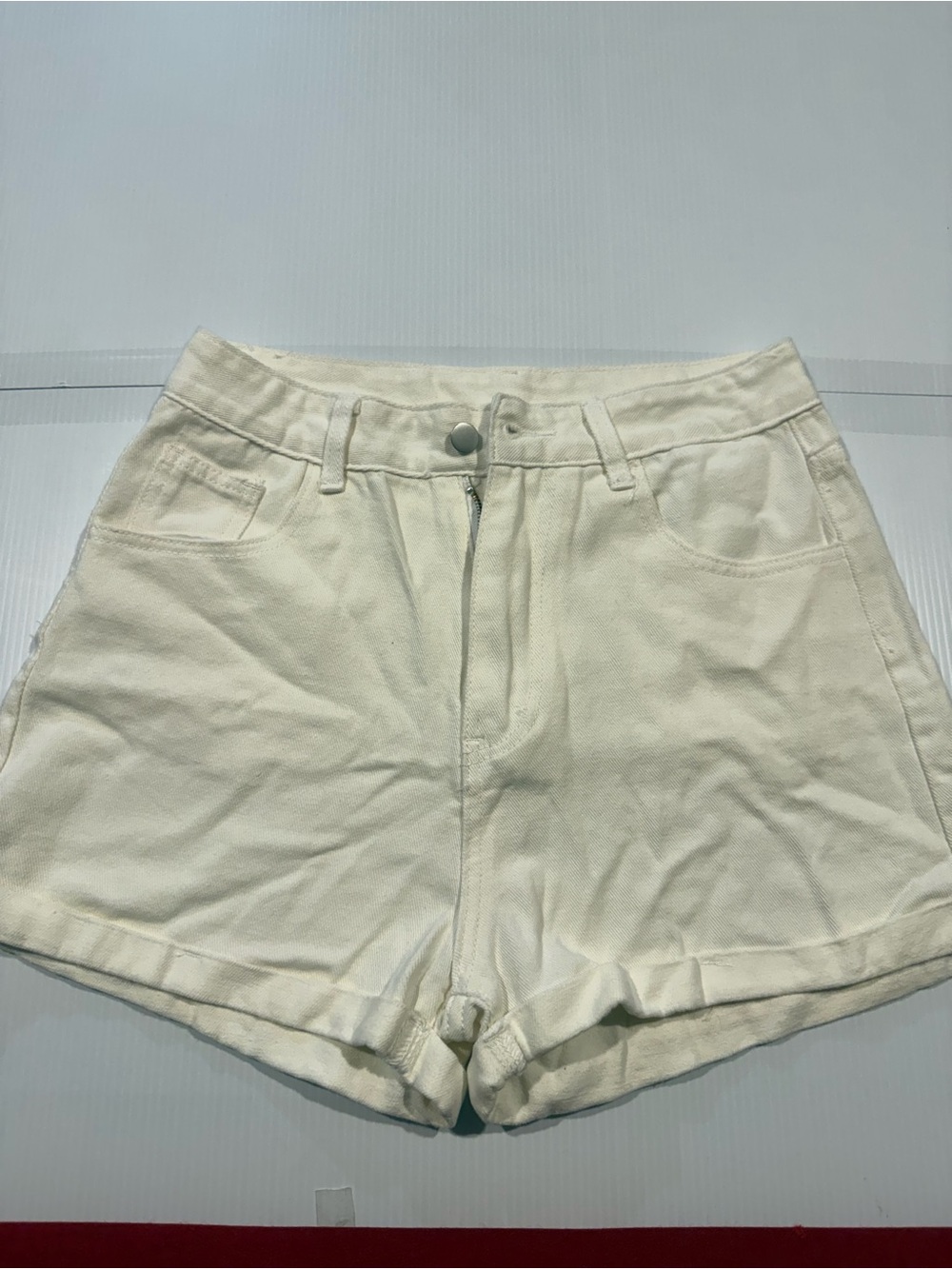 SHEIN Cream High-Waist Denim Shorts